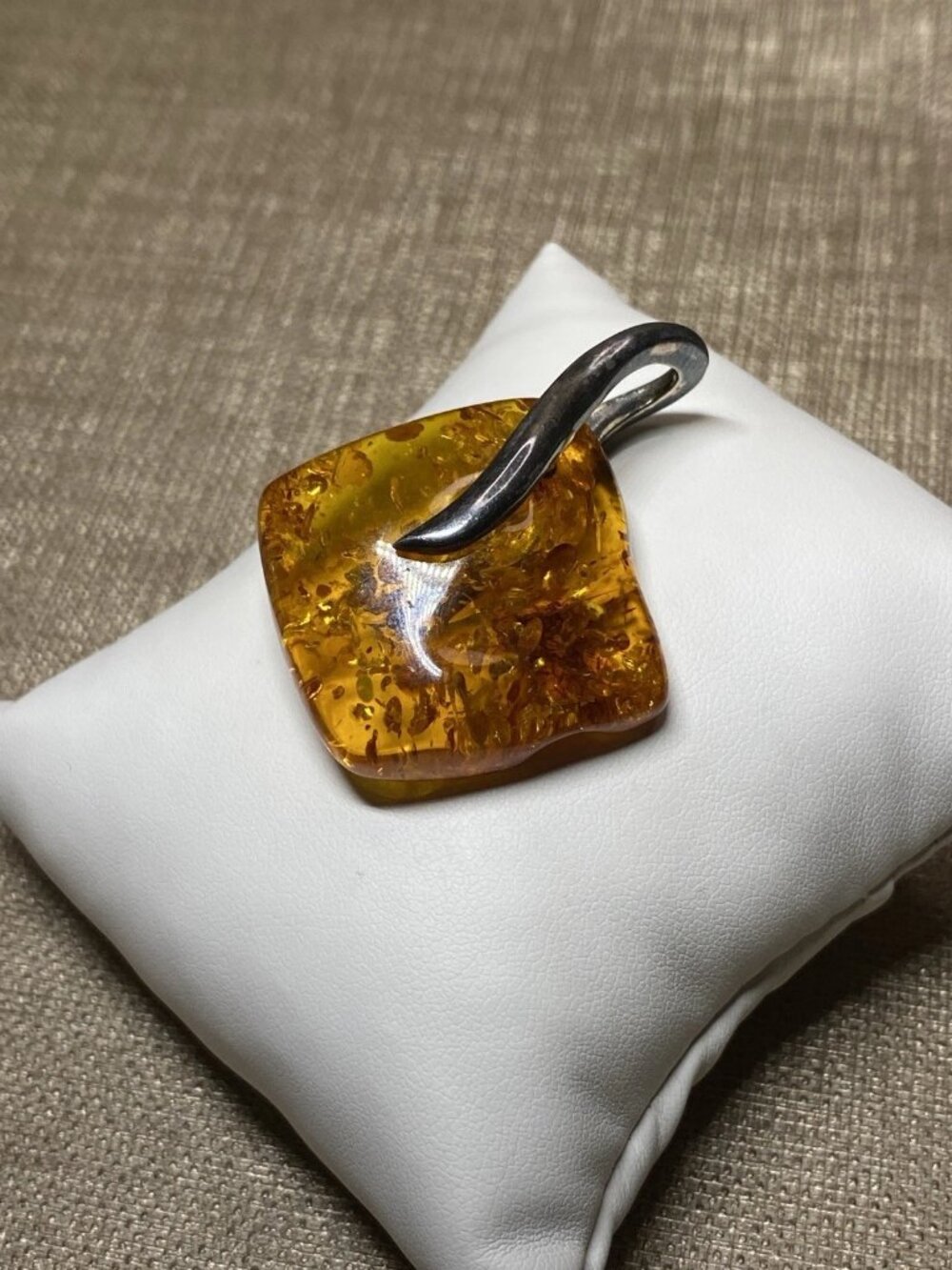 Large Baltic Amber Pendant 12.15g Sterling Silver 925 Modern Organic Design